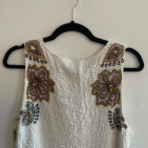 Calypso St. Barth Sequin Linen Mini Dress Size M White Pink Boho Resortwear - Picture 7 of 9